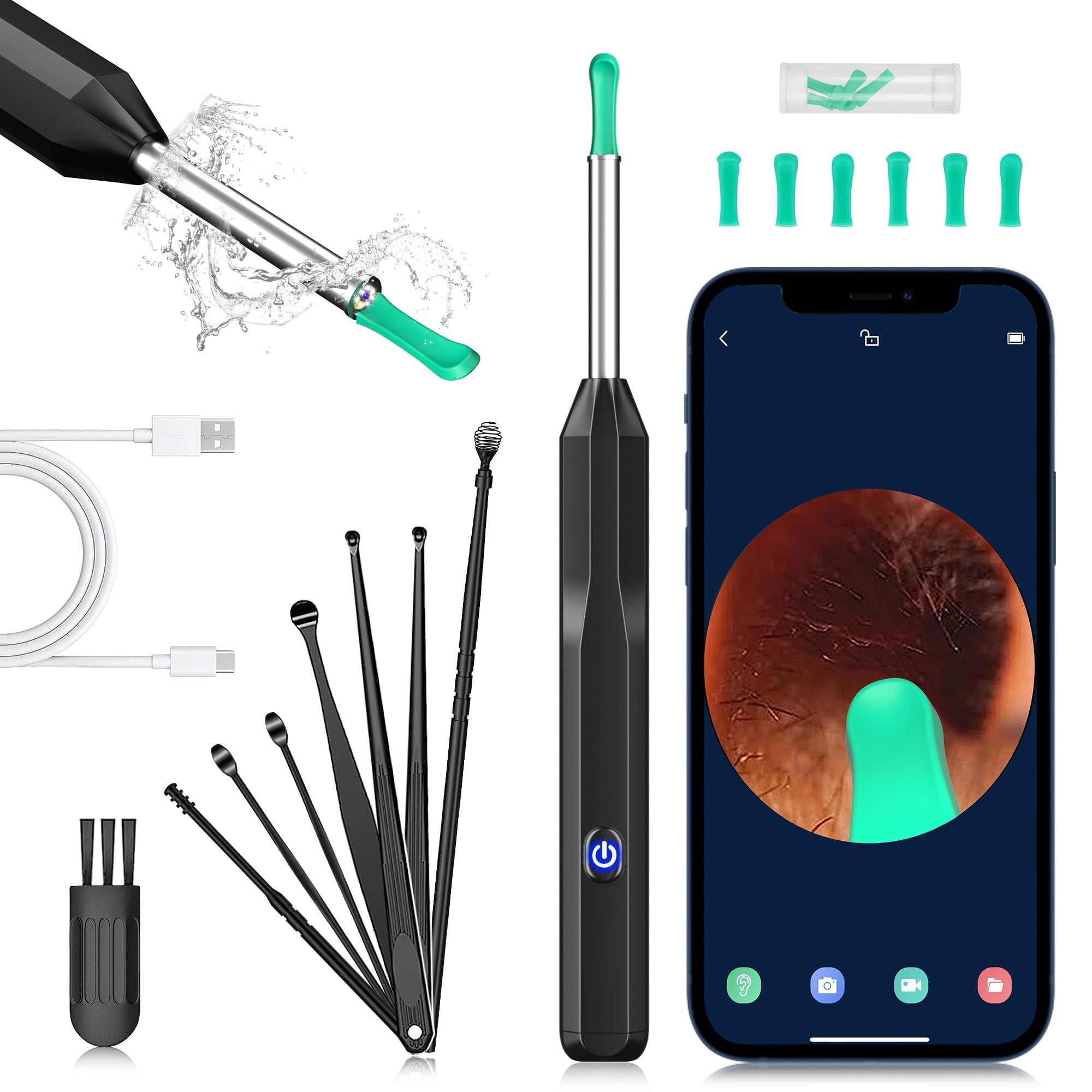 KEKOY Ear Cleaner with Camera, Earwax Remover Tool, 1296P HD Ear Otoscope with 6 LED Lights, 6 Ear Spoon & 8 Tools Ear Wax Removal Kit for iPhone, iPad & Android Smart Phone