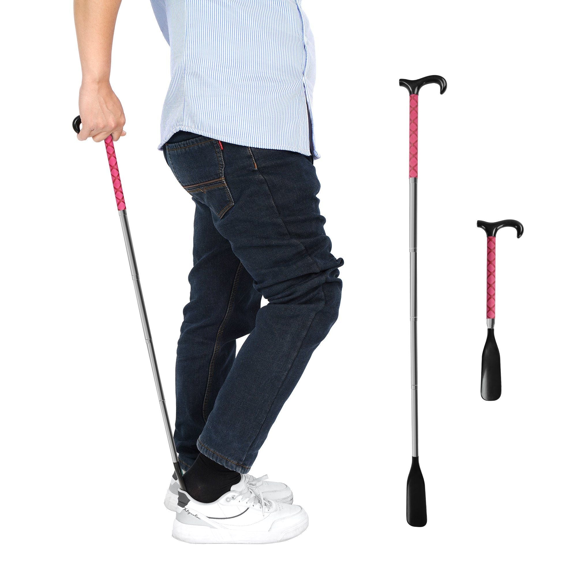 KEKOY Long Shoe Horn, 14" to 34" Adjustable and Retractable Expander Long Handle Shoe Stick, Stainless Steel Sock Removal Tool for Shoes, Shirts and Pant with Travel Bag