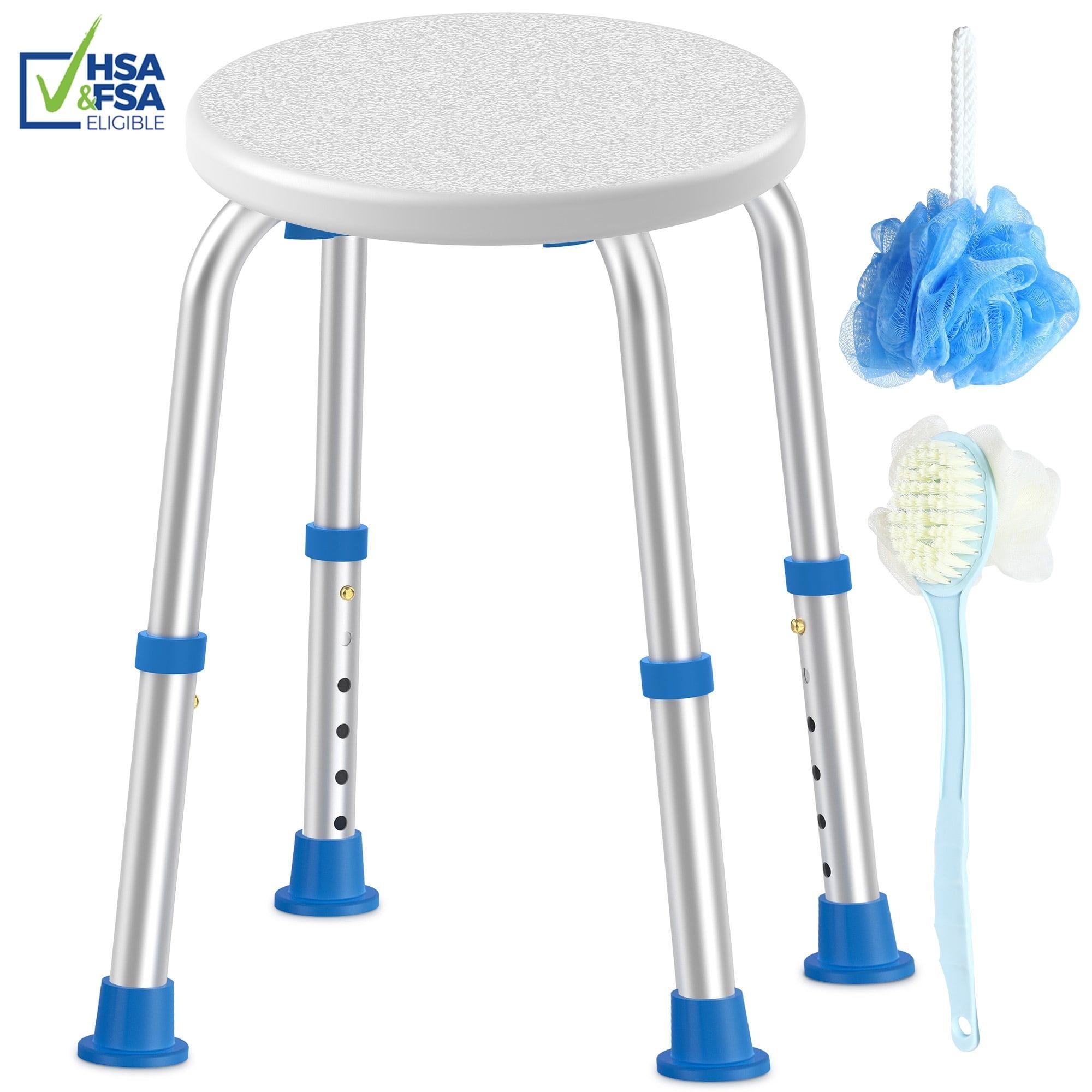 KEKOY Round Shower Stool for Inside Shower, FSA/HSA Eligible Adjustable Alloy Bath Chair, Tool-Free Bathroom Stool for Inside Tub, Bathroom Seat for Adults, Bath Chair for Seniors