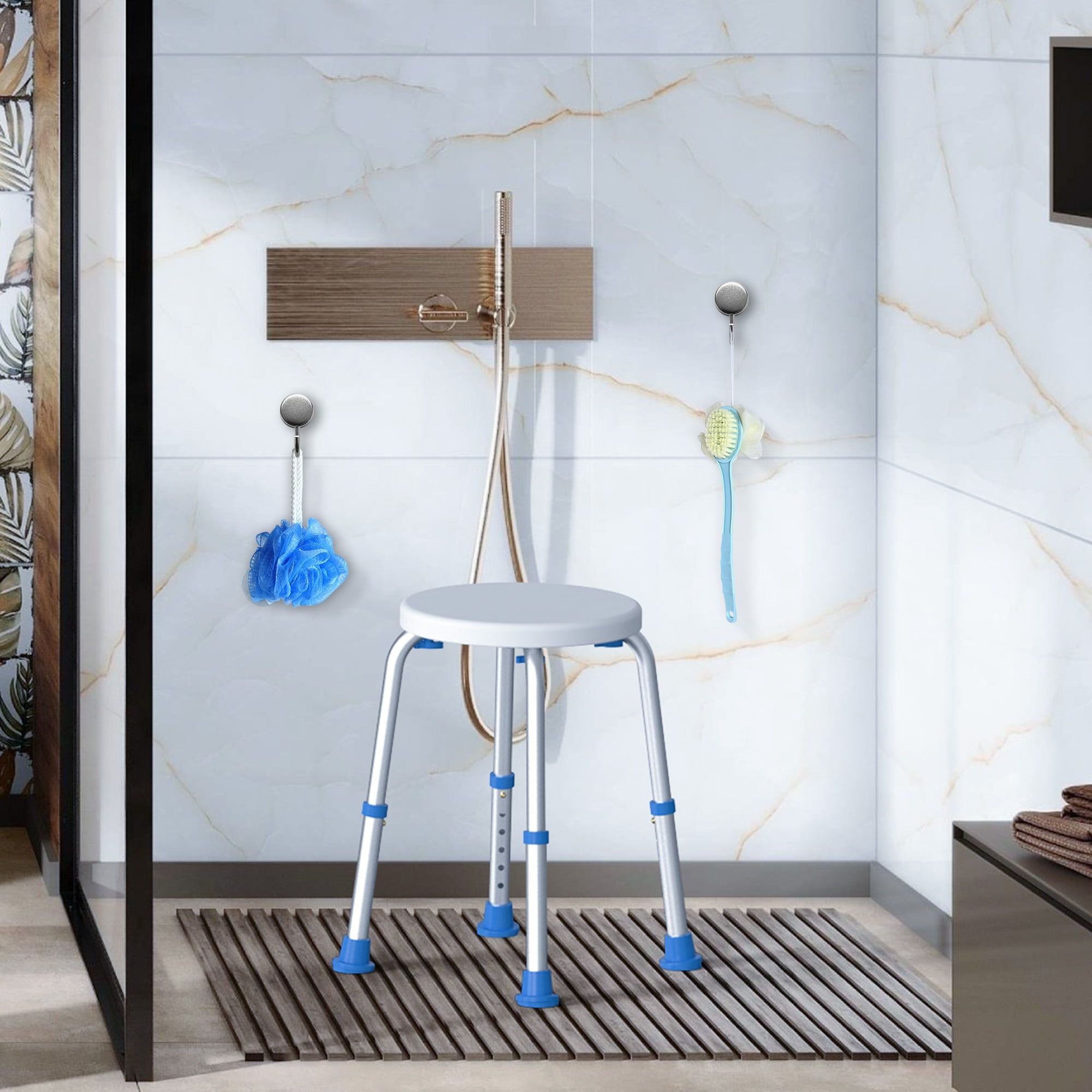 KEKOY Round Shower Stool for Inside Shower, FSA/HSA Eligible Adjustable Alloy Bath Chair, Tool-Free Bathroom Stool for Inside Tub, Bathroom Seat for Adults, Bath Chair for Seniors