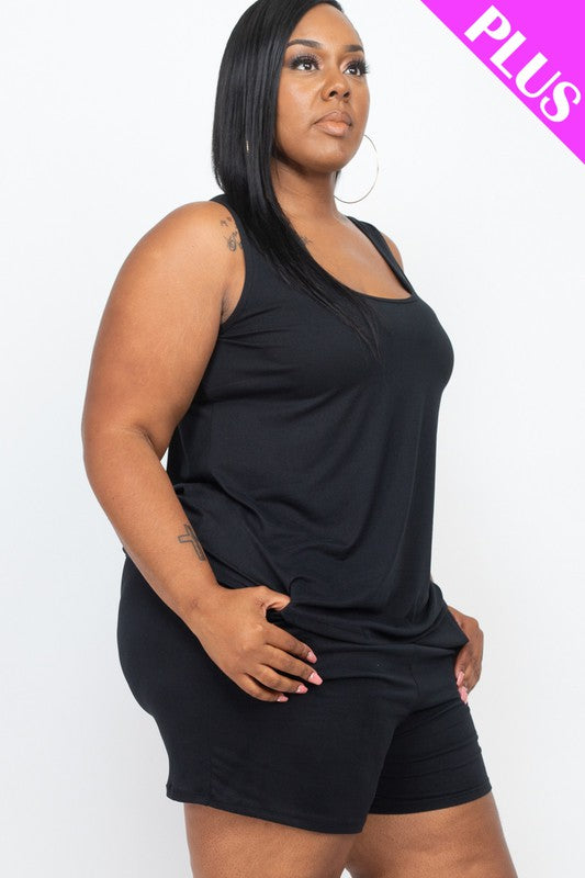 Plus Solid Comfy Tank Top & Shorts Set THRIXINE