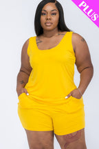Plus Solid Comfy Tank Top & Shorts Set THRIXINE