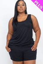 Plus Solid Comfy Tank Top & Shorts Set THRIXINE