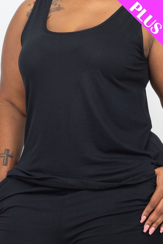 Plus Solid Comfy Tank Top & Shorts Set THRIXINE