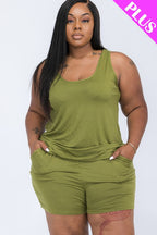Plus Solid Comfy Tank Top & Shorts Set THRIXINE