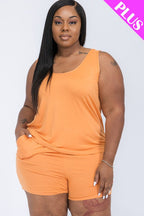 Plus Solid Comfy Tank Top & Shorts Set THRIXINE