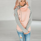 Paneled hooded zipper long sleeve sweatshirt Pi-Mart