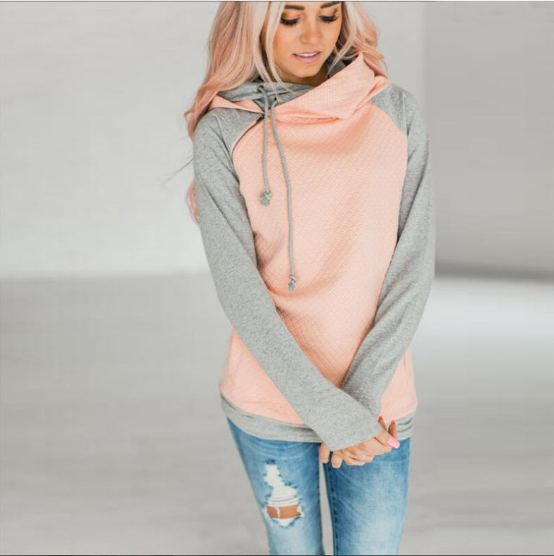 Paneled hooded zipper long sleeve sweatshirt Pi-Mart