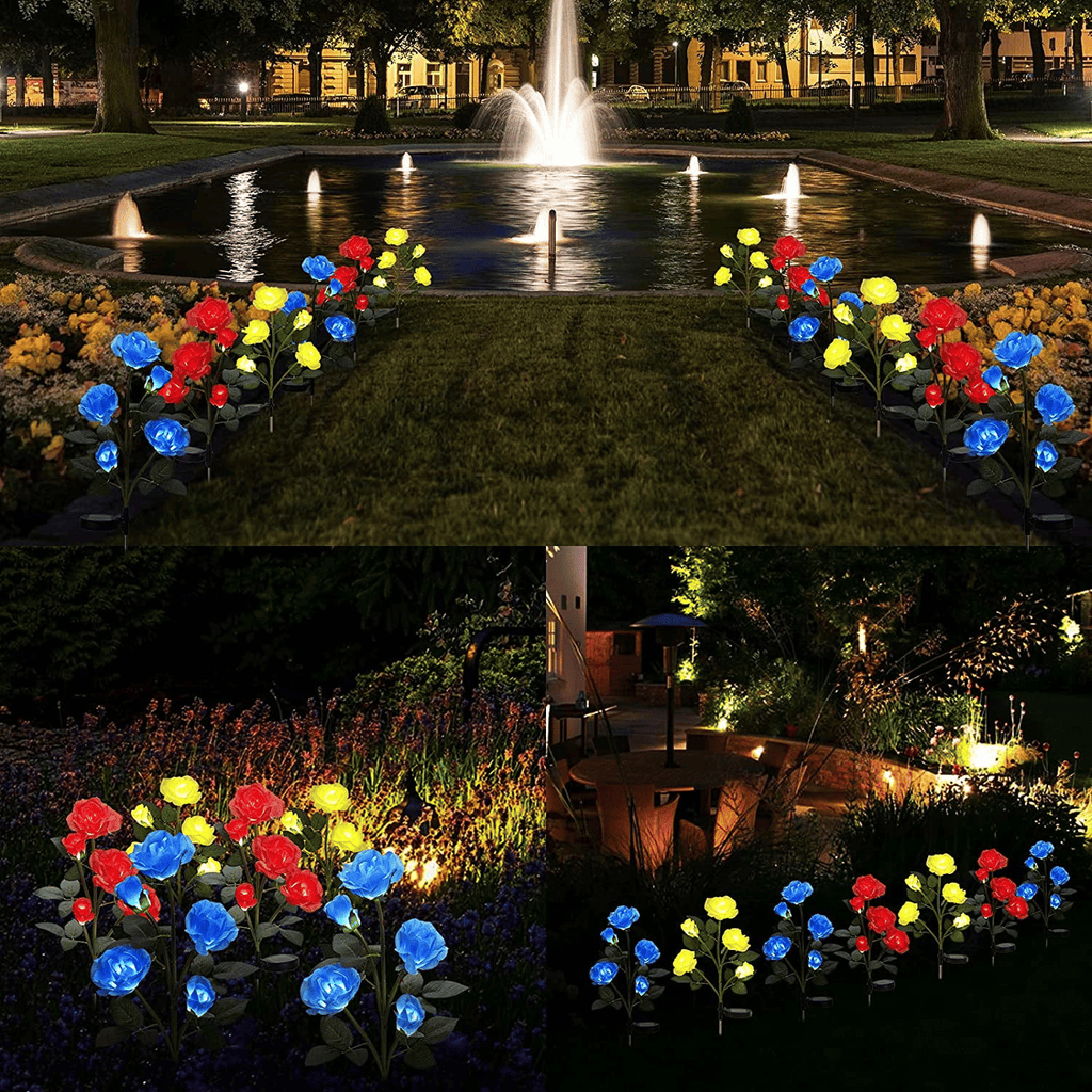 LED Solar Flower Light, Outdoor Solar Landscape Lights with 5 Rose Flowers, Waterproof Solar Garden Lights for Patio Yard Pathway Decoration, Red EasyOptionXY LLC