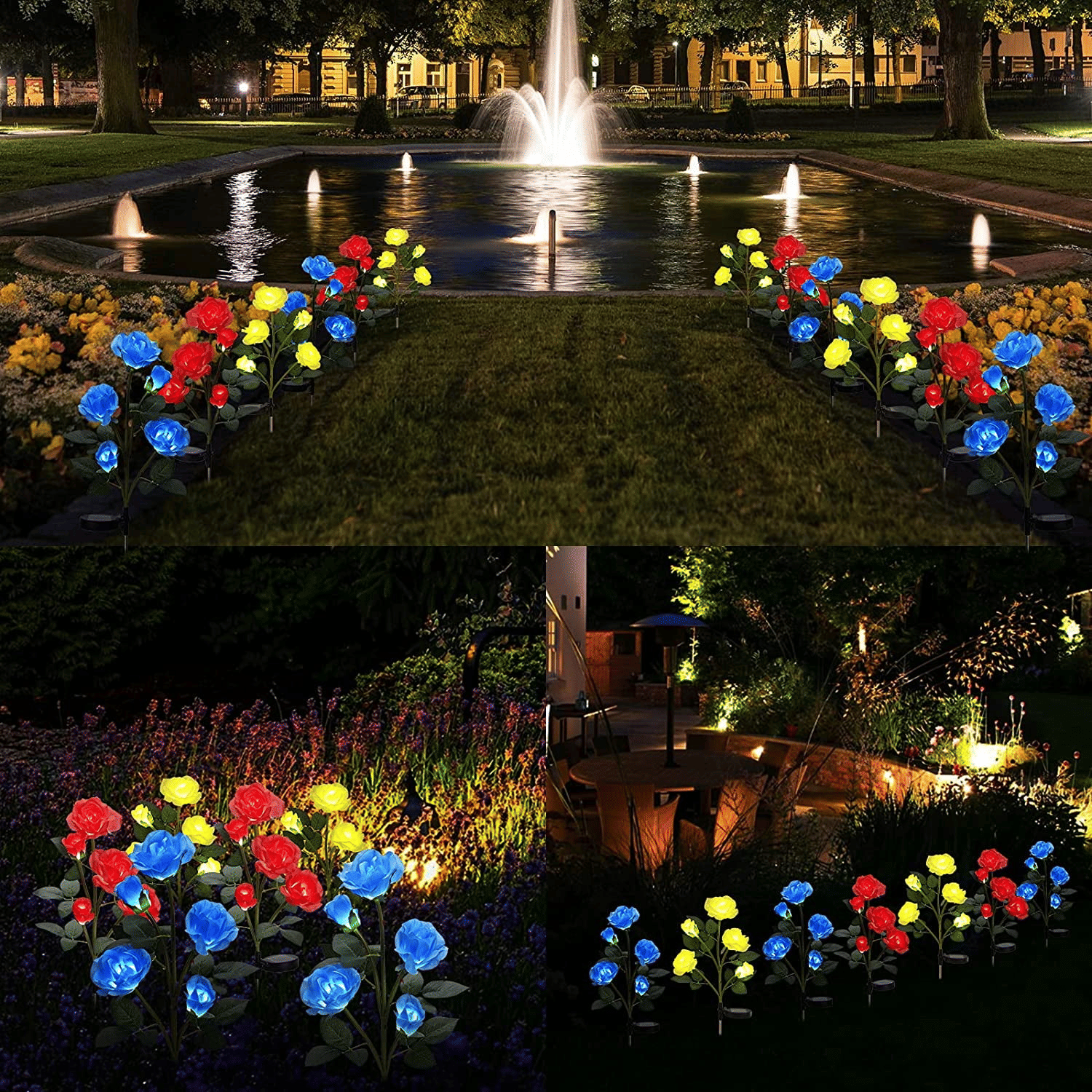 LED Solar Flower Light, Outdoor Solar Landscape Lights with 5 Rose Flowers, Waterproof Solar Garden Lights for Patio Yard Pathway Decoration, Red EasyOptionXY LLC