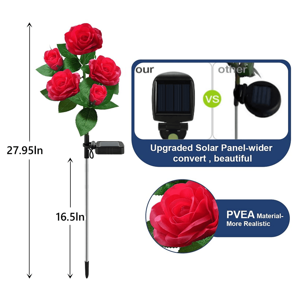 LED Solar Flower Light, Outdoor Solar Landscape Lights with 5 Rose Flowers, Waterproof Solar Garden Lights for Patio Yard Pathway Decoration, Red EasyOptionXY LLC