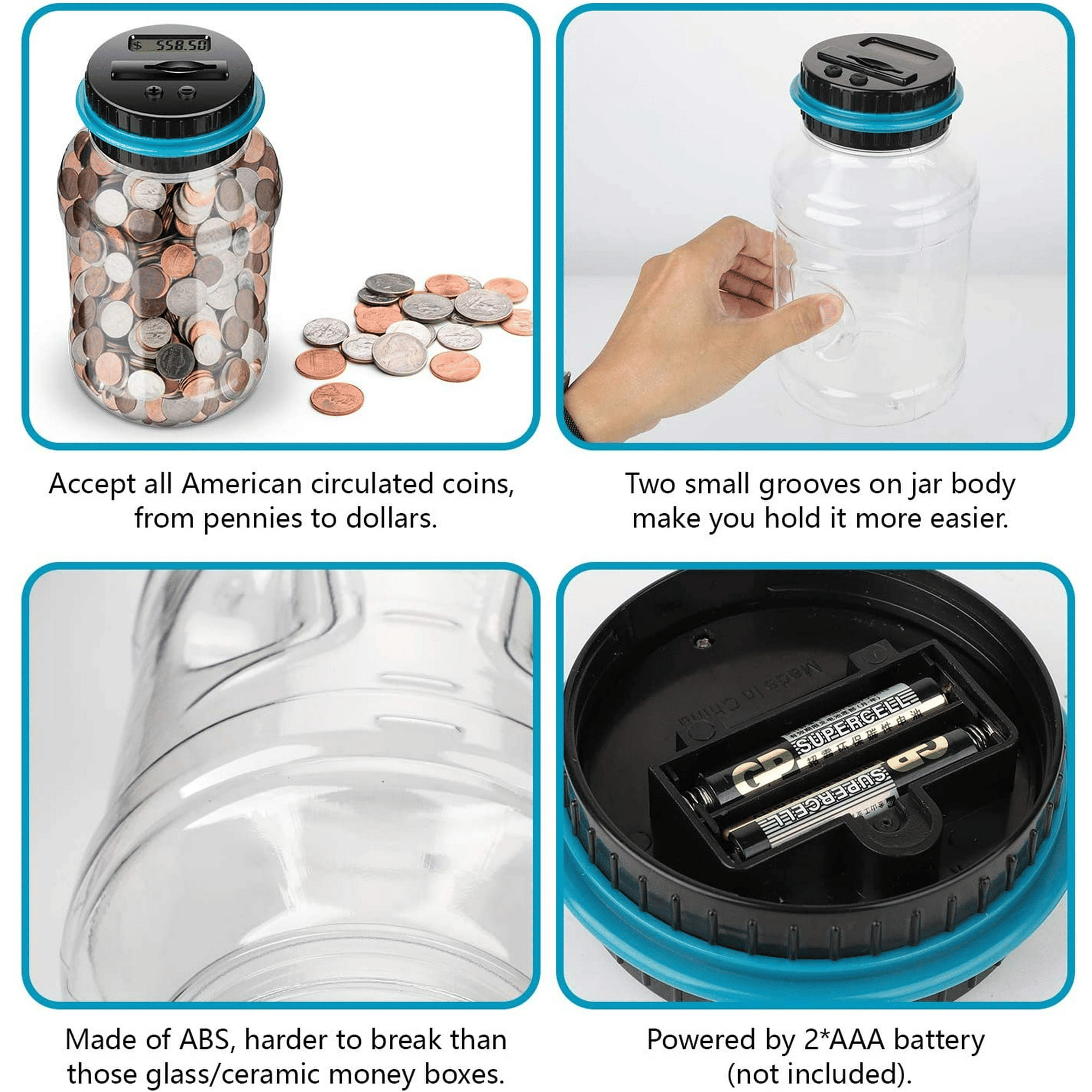 Digital Counting Piggy Bank, 1.8L Large Coin Counter with LCD Display Money Saving Jar for Kids, Boys Girls Christmas Gift EasyOptionXY LLC