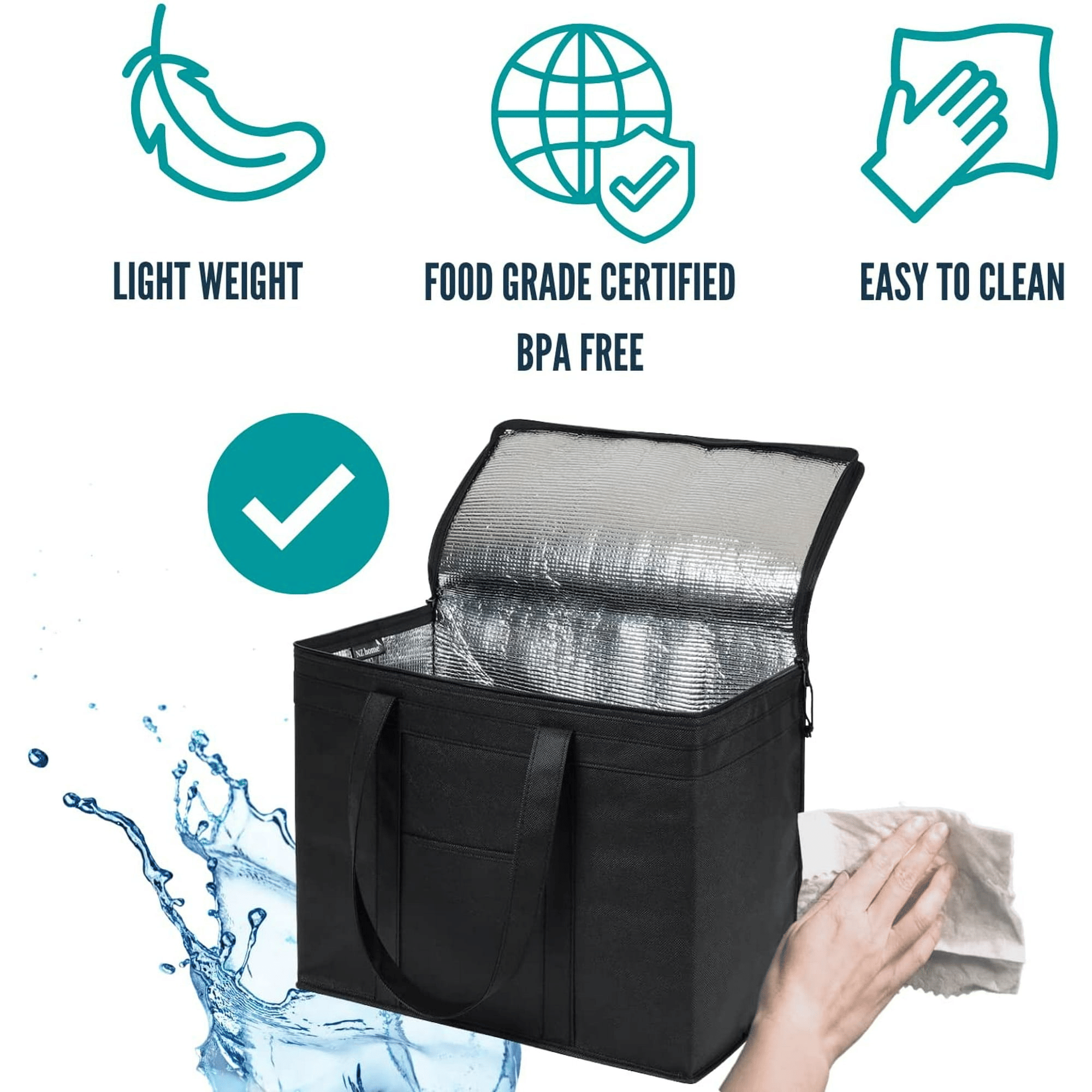 Reusable Shopping Bags for Groceries, 2 Pack XL Foldable Insulated Cooler Bag with Strong Handle & Zipper for Food Delivery, Travel EasyOptionXY LLC