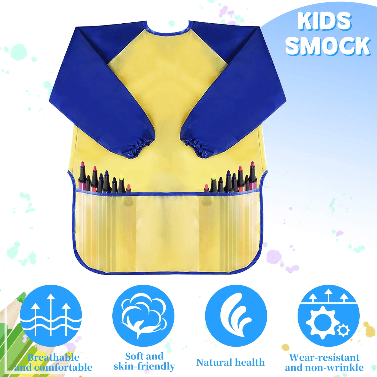 2 Pack Kids Art Smocks, Toddler Colorful Waterproof Artist Painting Aprons Long Sleeve with 3 Pockets, Art Painting Supplies for Children Age 2-6 Years (Yellow and Pink) EasyOptionXY LLC