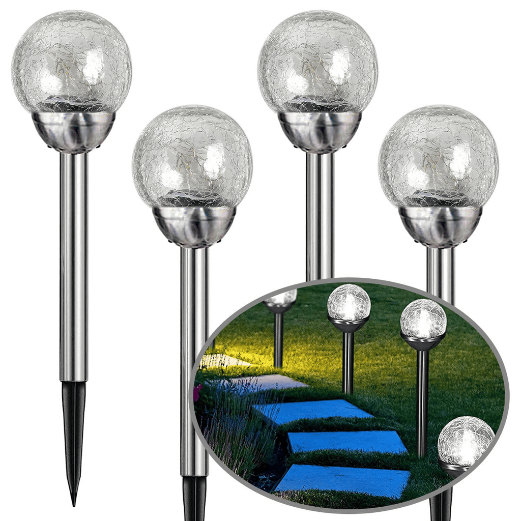 Garden Solar Lights, Cracked Glass Ball Waterproof Cool White LED for Outdoor Decor Decorations Pathway Patio Yard Lawn, 4 Pack EasyOptionXY LLC