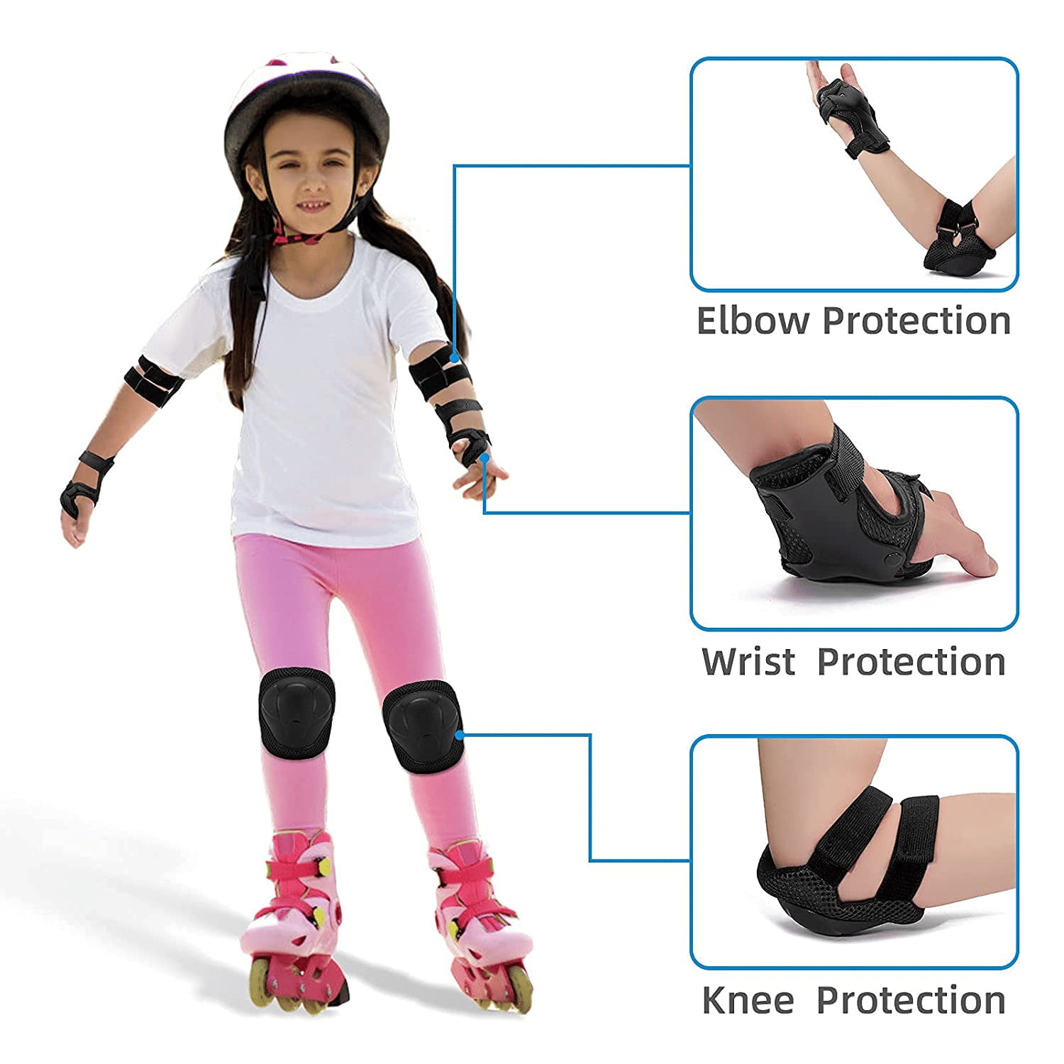 Kids Guards Protective Gear for 3-8 Years Toddlers, Knee and Elbow Pads with Wrist Guards 3 in 1 Sports Gear Set for Bike, Roller Skating, Skateboard, Black EasyOptionXY LLC
