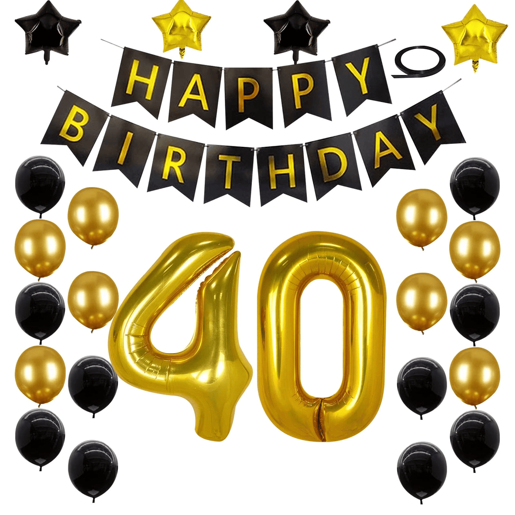 40th Birthday Decorations Kit, Large Number 40 Balloons, Black and Gold Happy Birthday Banner with Latex and Star Balloons, 40 Birthday Balloons Set Party Supplies, 24 Pack EasyOptionXY LLC