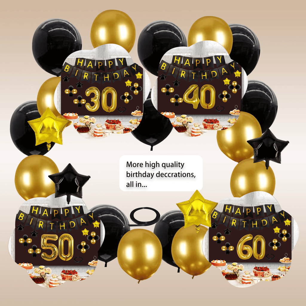 40th Birthday Decorations Kit, Large Number 40 Balloons, Black and Gold Happy Birthday Banner with Latex and Star Balloons, 40 Birthday Balloons Set Party Supplies, 24 Pack EasyOptionXY LLC