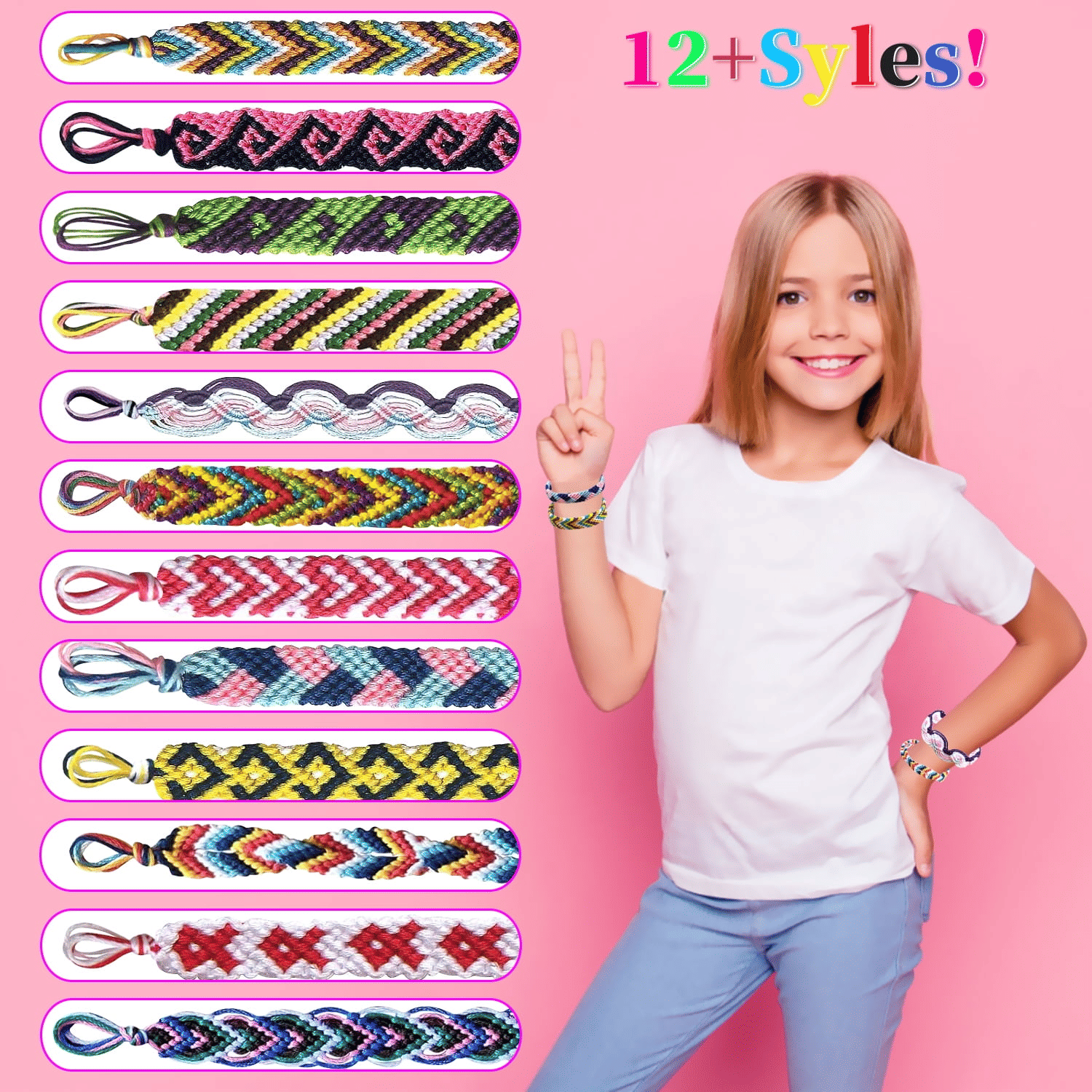 Braiding Friendship Bracelet Making Kit, Kids Jewelry Making Kit with 25 Pre-Cut Threads, Arts and Crafts Toy for 8-12 Year Old Girls Christmas Birthday Gifts EasyOptionXY LLC