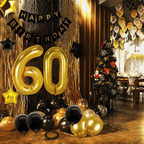 60th Birthday Decorations Kit, Large Number 60 Balloons, Black and Gold Happy Birthday Banner with Latex and Star Balloons, 60 Birthday Balloons Set Party Supplies, 24 Pack EasyOptionXY LLC