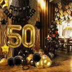 50th Birthday Decorations Kit, Large Number 50 Balloons, Black and Gold Happy Birthday Banner with Latex and Star Balloons, 50 Birthday Balloons Set Party Supplies, 24 Pack