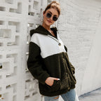 Long-sleeved fur stitching hooded sweatshirt Pi-Mart