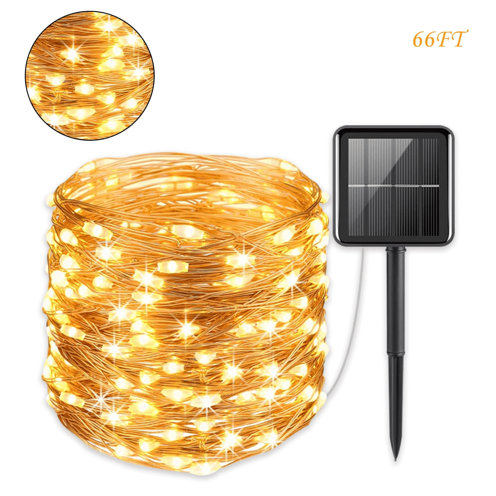 66 FT 200 LED Outdoor Solar String Lights, Waterproof Solar Fairy Lights for for Garden Patio Yard Decorative (Warm White)