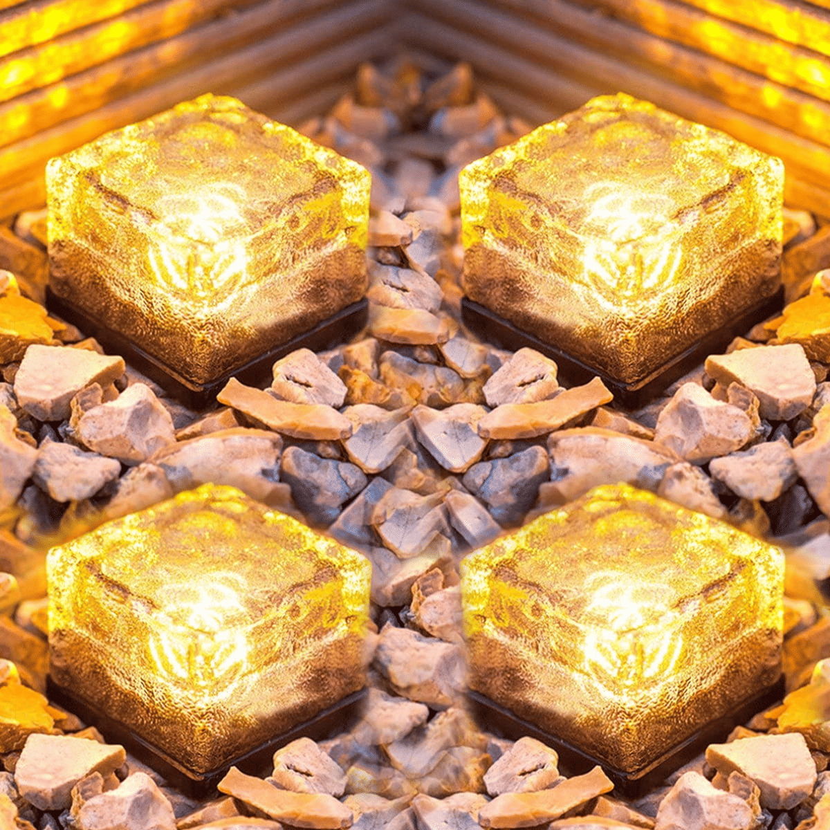 4 Pack LED Ice Cube Lights, Solar Brick Lights Outdoor, Solar Frosted Glass Light, Landscape Light Buried Light for Patio Pool Decorations, Warm White EasyOptionXY LLC