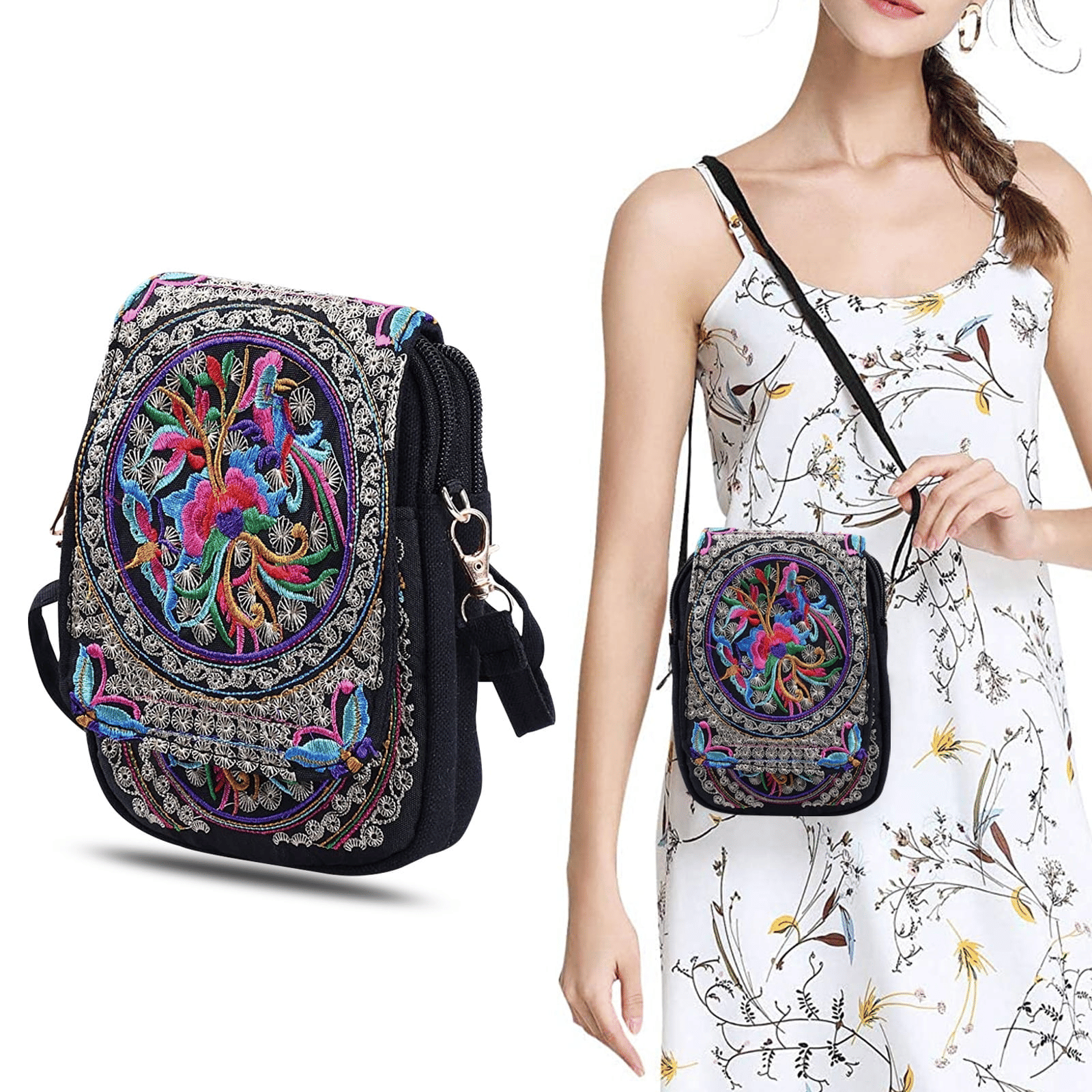 Vintage Shoulder Bag, Women Floral Embroidered Purse, Boho Ethnic Crossbody Bags for Women, Small Coins Purse (Multicolor) EasyOptionXY LLC