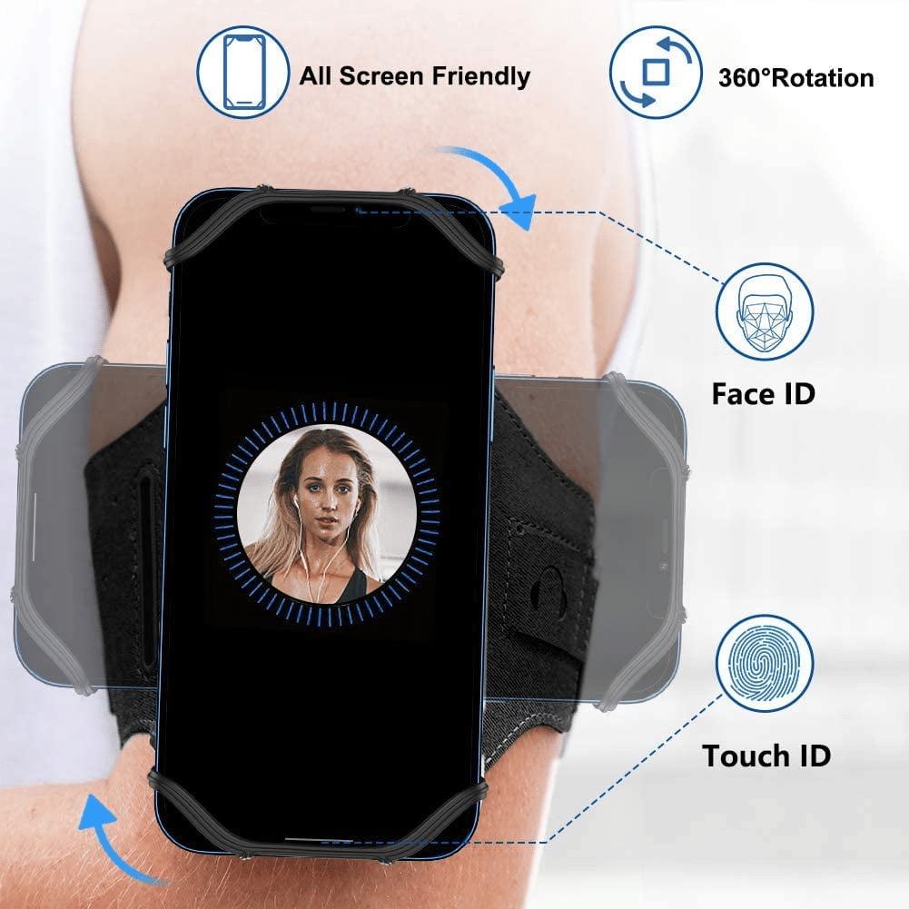Armband Phone Holder, 360 Rotatable Forearm Arm Band Case Compatible with 4-6.7 Inch iPhone Android Samsung Pixel Smartphone for Hiking Biking Running (Black) EasyOptionXY LLC