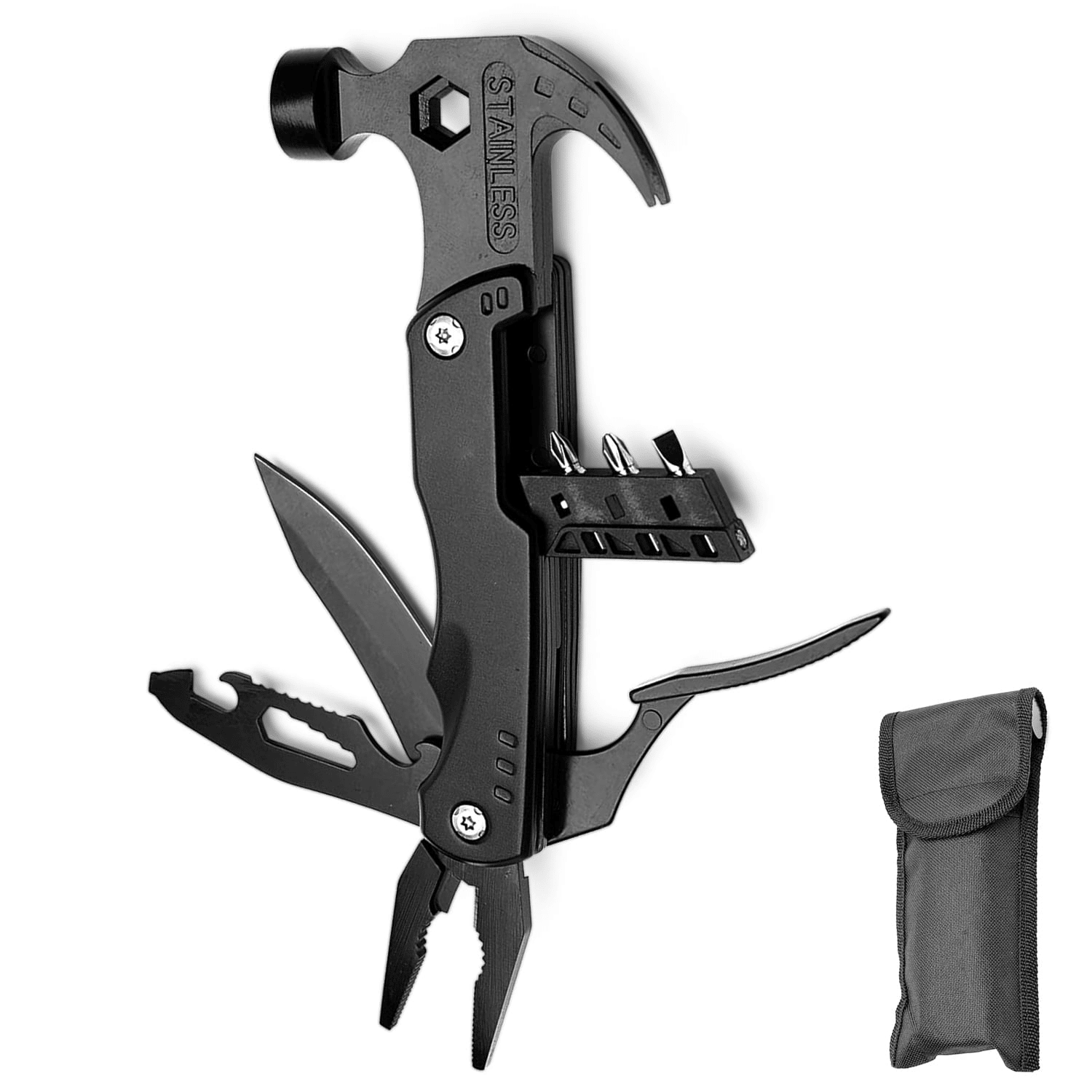 Multitool Camping Hammer, 12 in 1 Portable Survival Gear Tool, Stainless Steel Outdoor Camping Accessories with Durable Sheath Ideal Gifts for Men Dad EasyOptionXY LLC