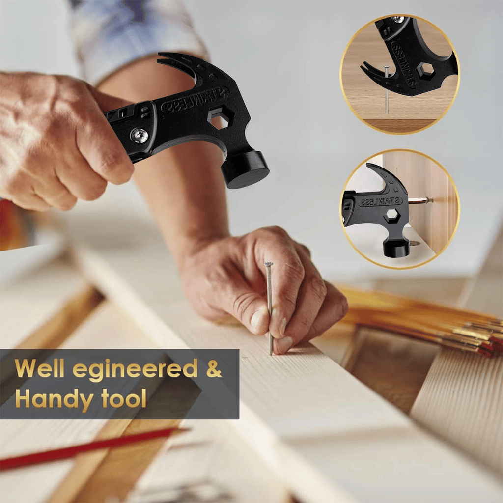 Multitool Camping Hammer, 12 in 1 Portable Survival Gear Tool, Stainless Steel Outdoor Camping Accessories with Durable Sheath Ideal Gifts for Men Dad EasyOptionXY LLC