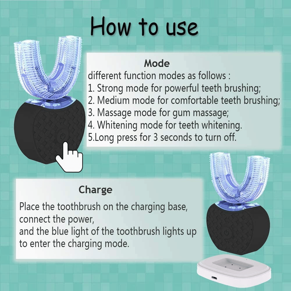 Automatic Toothbrush, Electric 360? Mouth Cleansing Toothbrush for Adults, Ultrasonic U-Shaped Toothbrushes for Teeth Whitening and Gums Protection, Black EasyOptionXY LLC