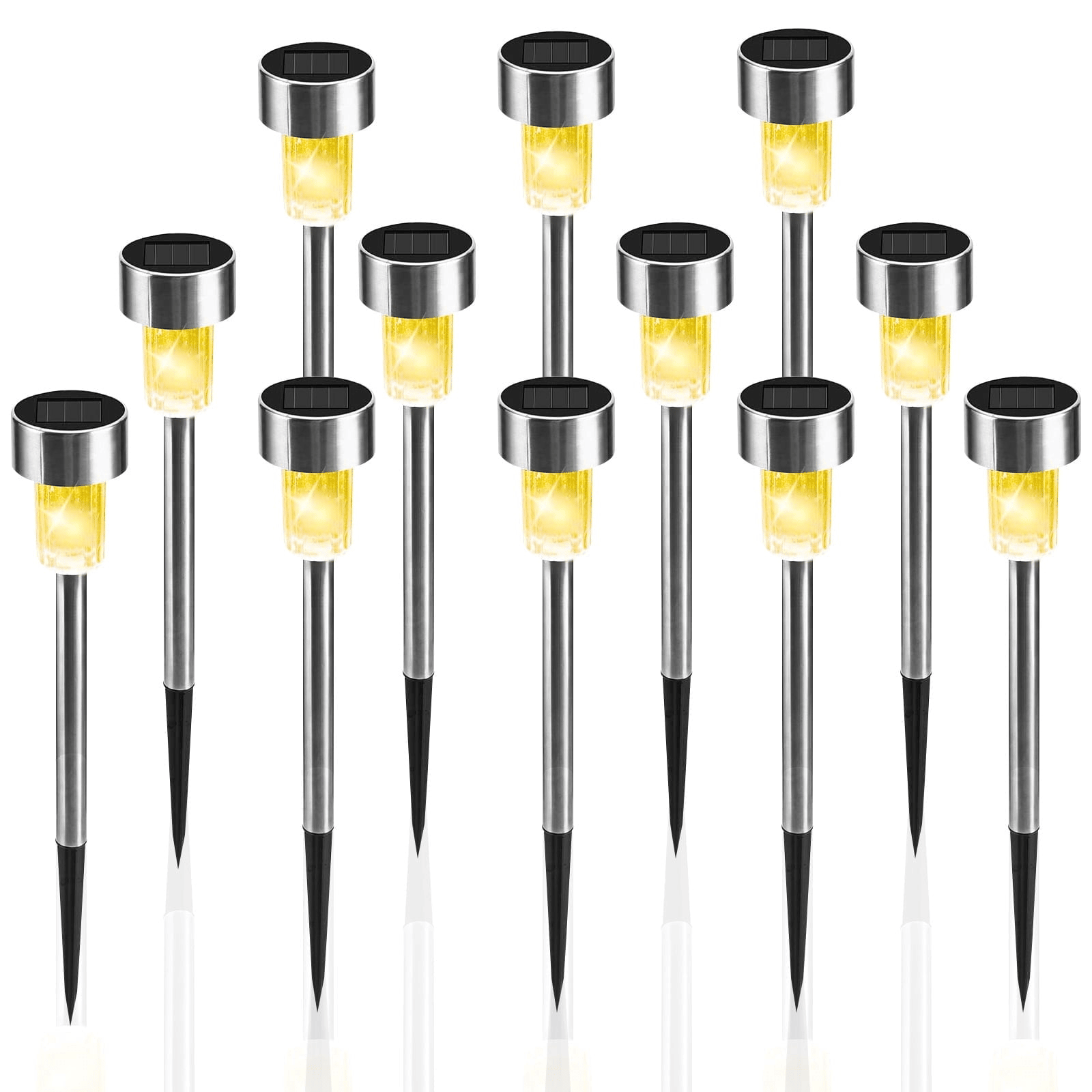 12 Pack Solar Lights Outdoor, Stainless Steel Solar Garden Lights, Waterproof LED Landscape Lighting for Pathway Patio Yard Walkway Decoration, Warm White EasyOptionXY LLC