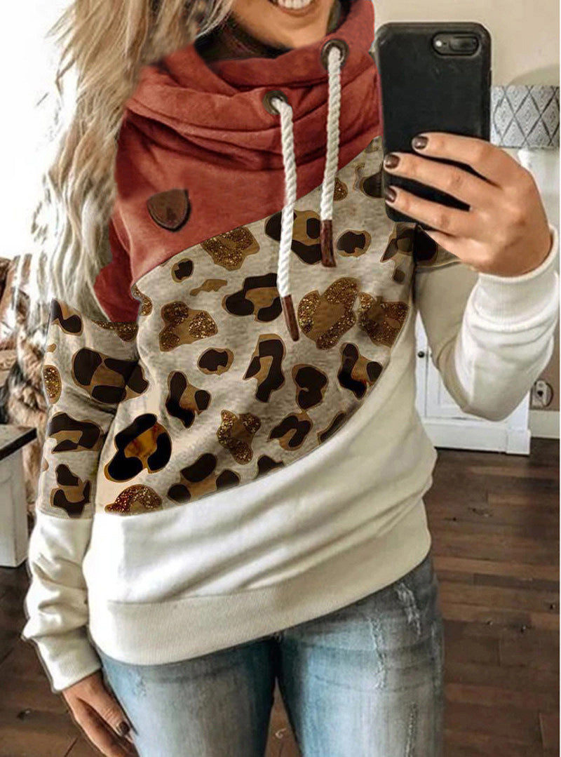 Printed stitching hooded fleece loose sweatshirt Pi-Mart