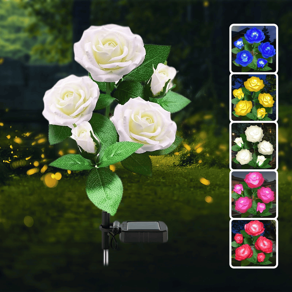 LED Solar Flower Light, Outdoor Solar Landscape Lights with 5 Rose Flowers, Waterproof Solar Garden Lights for Patio Yard Pathway Decoration, White EasyOptionXY LLC