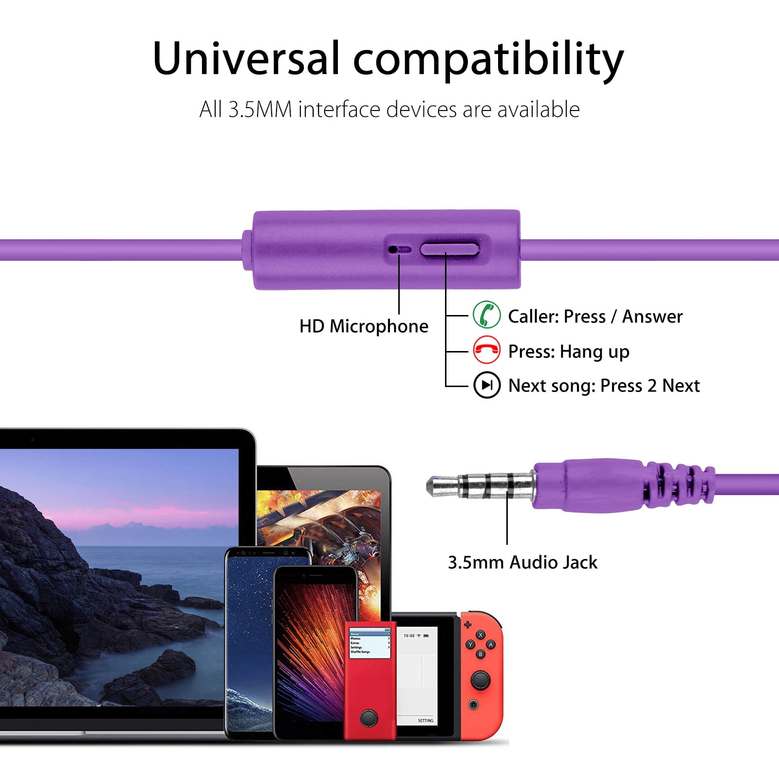 Kids Over Ear Headphones, Noise Cancelling Wired Earphone for Boys Girls, 3.5mm Foldable Headset Suitable for IOS Android Smartphones, Purple EasyOptionXY LLC