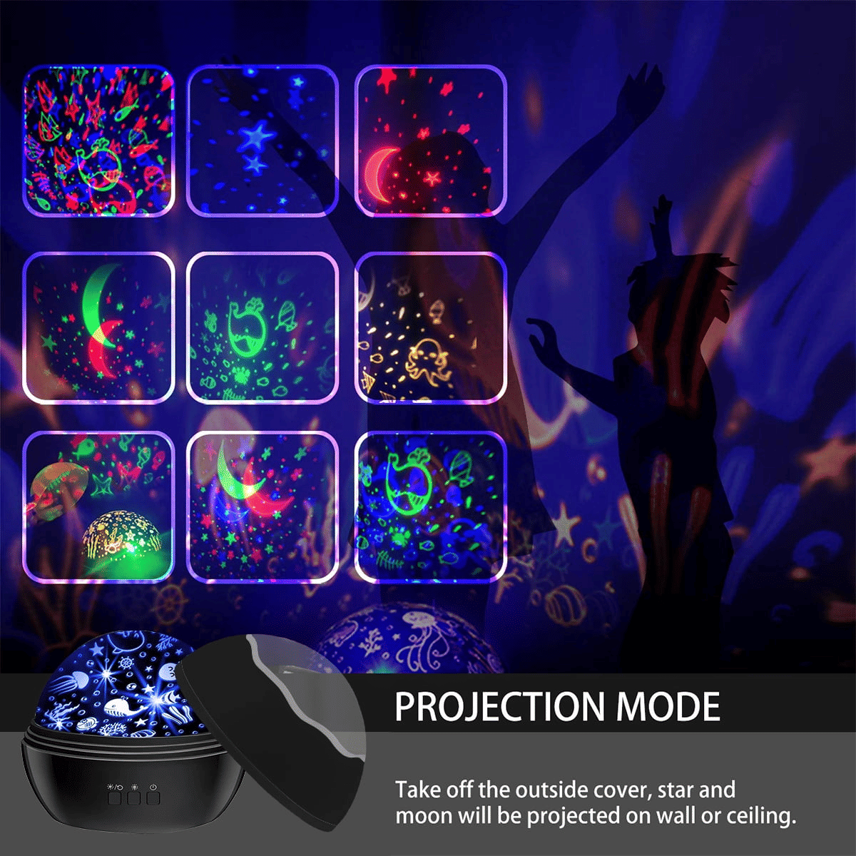 Night Light Projector for Kids, 2 in 1 Ocean and Starry Projector, 360¡ã Rotating Baby Night Lights Lamp for Bedroom Christmas Birthday Gifts, Black EasyOptionXY LLC