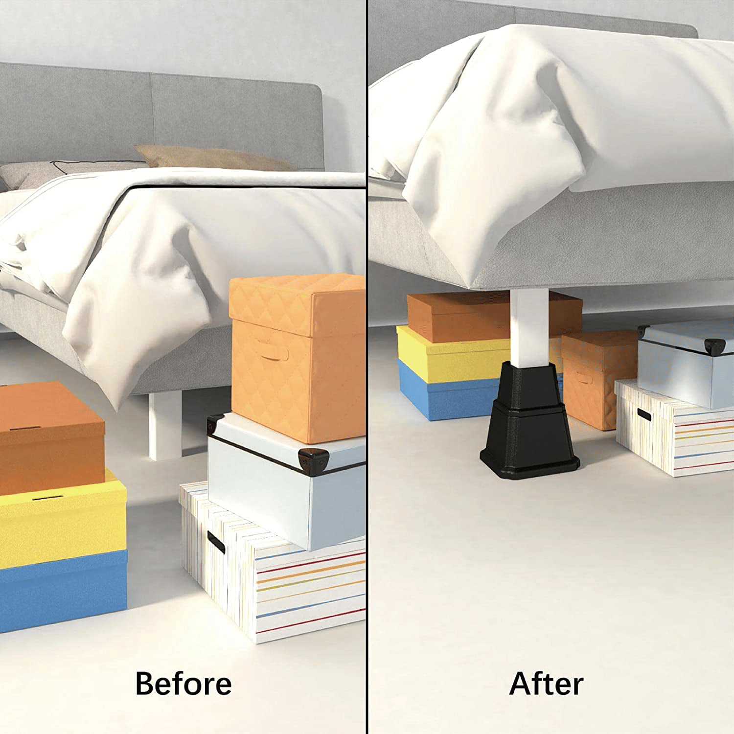 8 Pack Bed Risers, Heavy Duty Bed Furniture Risers, Adjustable Bed Elevators in Heights 3 or 5 inch, Stackable Risers for Sofa, Chair, Desk, Table Legs, Black EasyOptionXY LLC