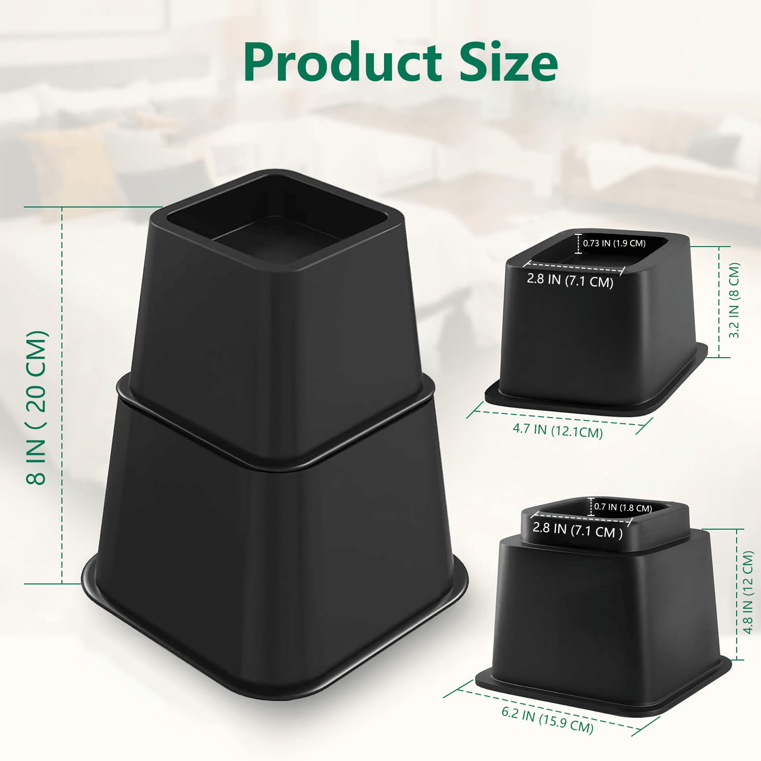 8 Pack Bed Risers, Heavy Duty Bed Furniture Risers, Adjustable Bed Elevators in Heights 3 or 5 inch, Stackable Risers for Sofa, Chair, Desk, Table Legs, Black EasyOptionXY LLC