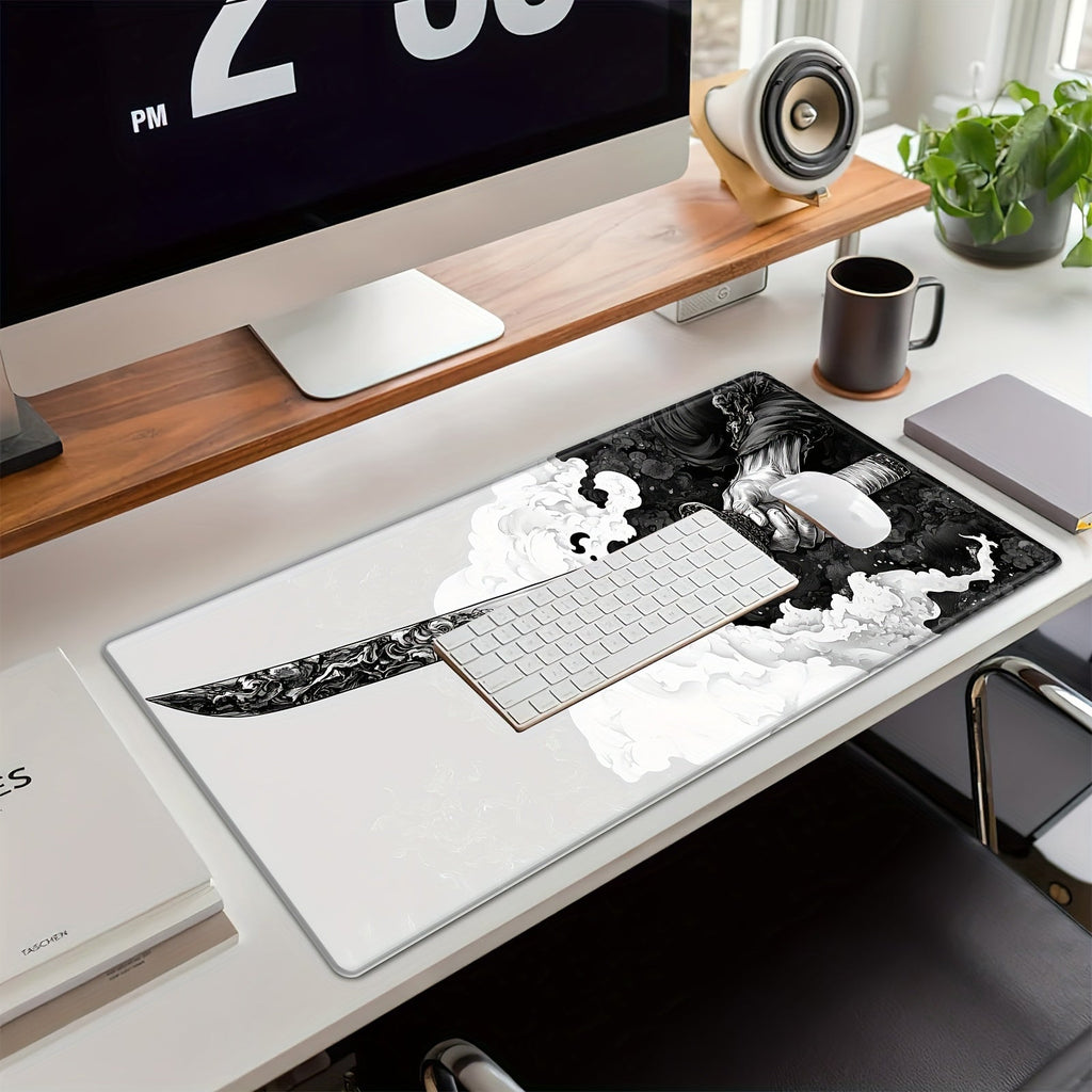 Extended Gaming Mouse Pad with Japanese Samurai Sword Design, Extra Large, Stitched Edges, Washable, Non-Slip Rubber Base, 31.5x11.8 inches Lootquake LLC