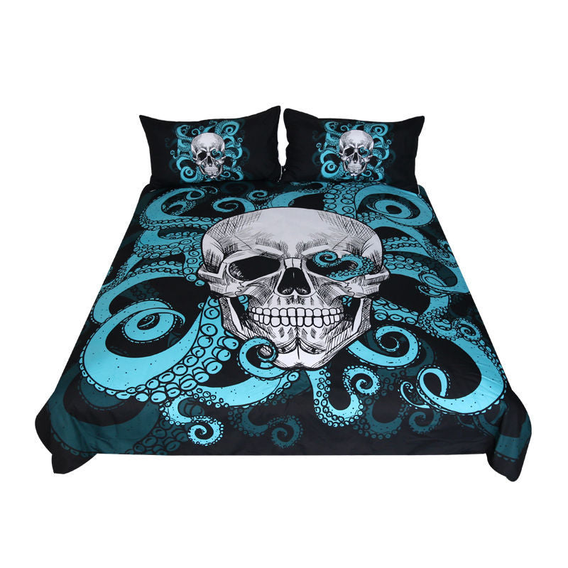 Octopus skull quilt cover three-piece bedding set Pi-Mart