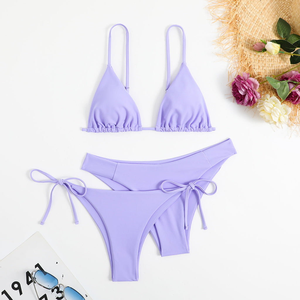 Essential Edge 3-Piece Bikini Set for Women – Solid Color High-Cut Triangle Top Two-Style Bottoms with Side Lace-Up Design & Quick-Drying Comfort – Versatile Women's Swimwear for Summer Pool Beach & Travel Stevvex
