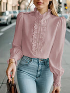 Fashionable Stand-up Collar Long-sleeved Shirt With Lotus Leaf Hem - SJB-DIAMOND ELITES