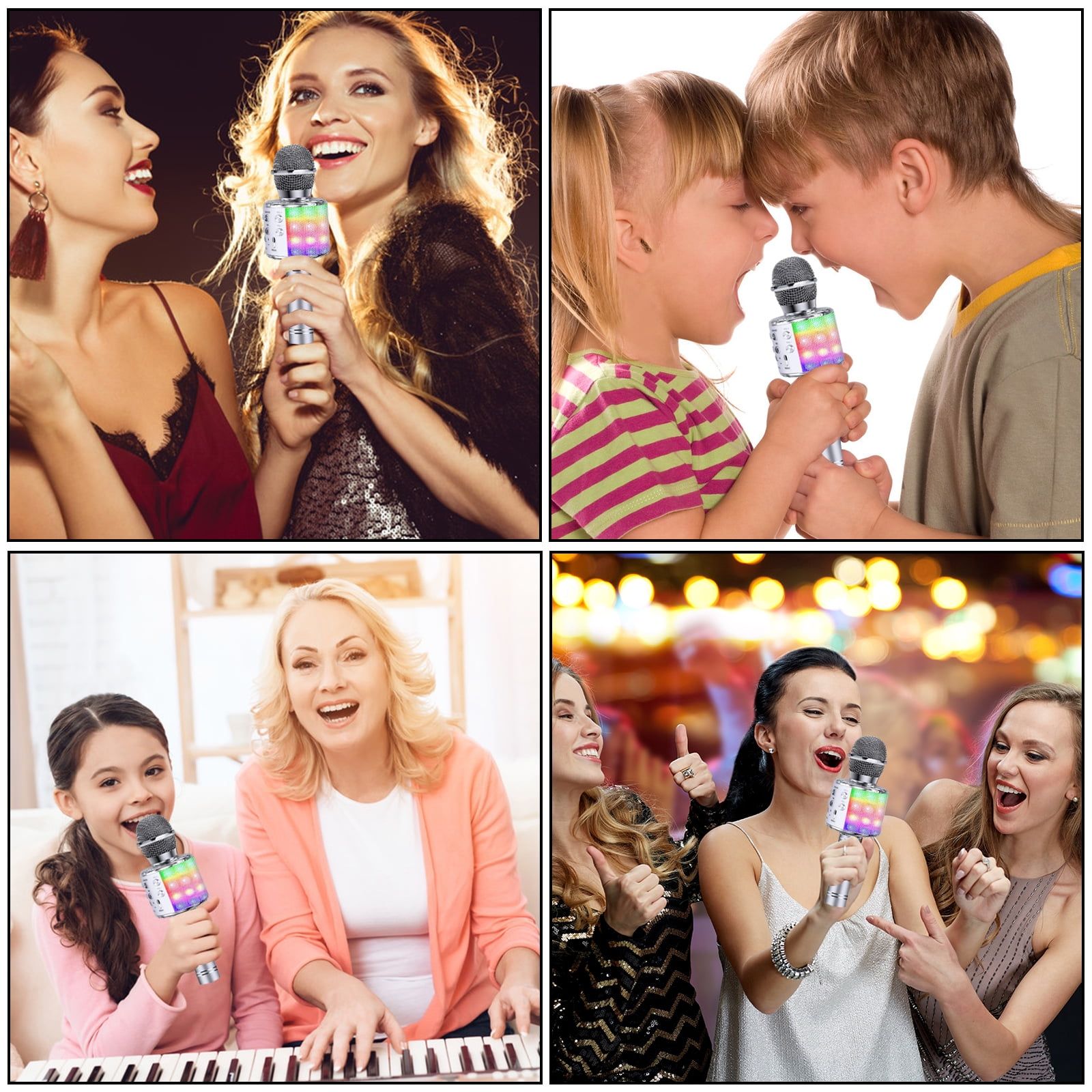 Kids Microphone, Wireless Bluetooth Microphone with LED Lights, Children Microphone Singing Toys Christmas Gifts for Kids and Adults, Silver EasyOptionXY LLC