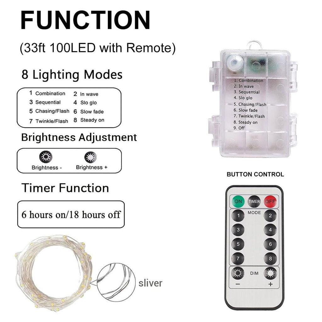 33 Feet 100 LED Fairy Lights with Remote Timer, Battery Operated Twinkle String Lights for Bedroom, Garden, Party, Christmas Indoor and Outdoor Decor, Cool White EasyOptionXY LLC