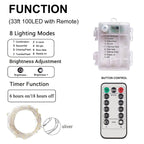 33 Feet 100 LED Fairy Lights with Remote Timer, Battery Operated Twinkle String Lights for Bedroom, Garden, Party, Christmas Indoor and Outdoor Decor, Cool White EasyOptionXY LLC