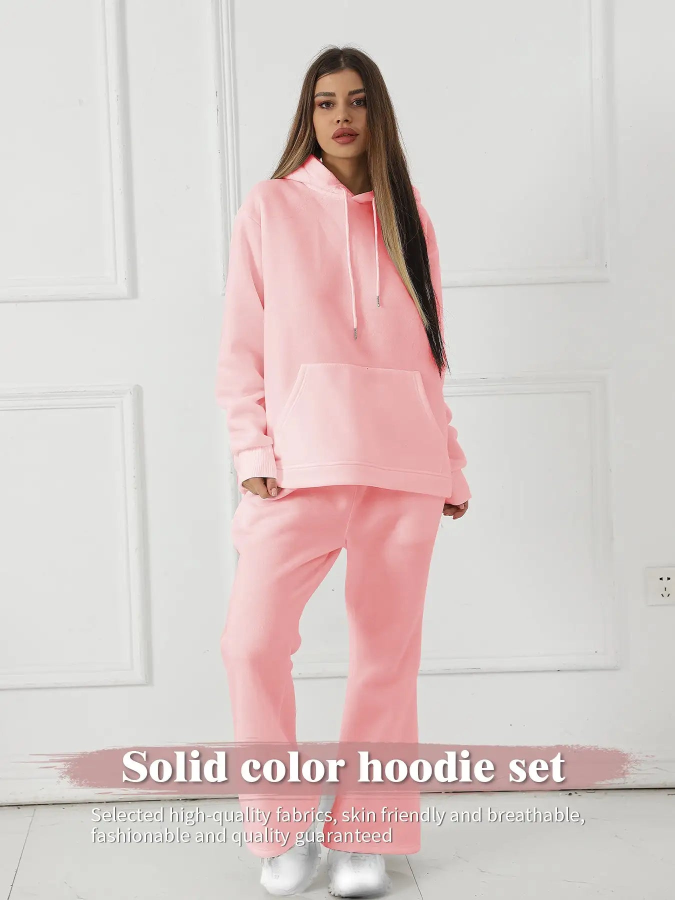 Women's Fashionable Casual Solid Color Long Sleeved Sweatshirt Set - SJB-DIAMOND ELITES