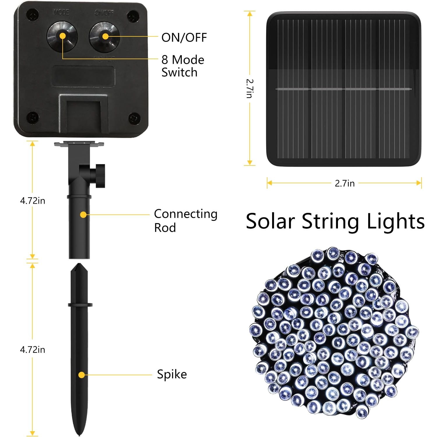 72 FT 200 LED Solar String Lights, Outdoor Solar Christmas Lights, Waterproof Solar Fairy Lights for Garden, Fence, Party Decorations, White EasyOptionXY LLC