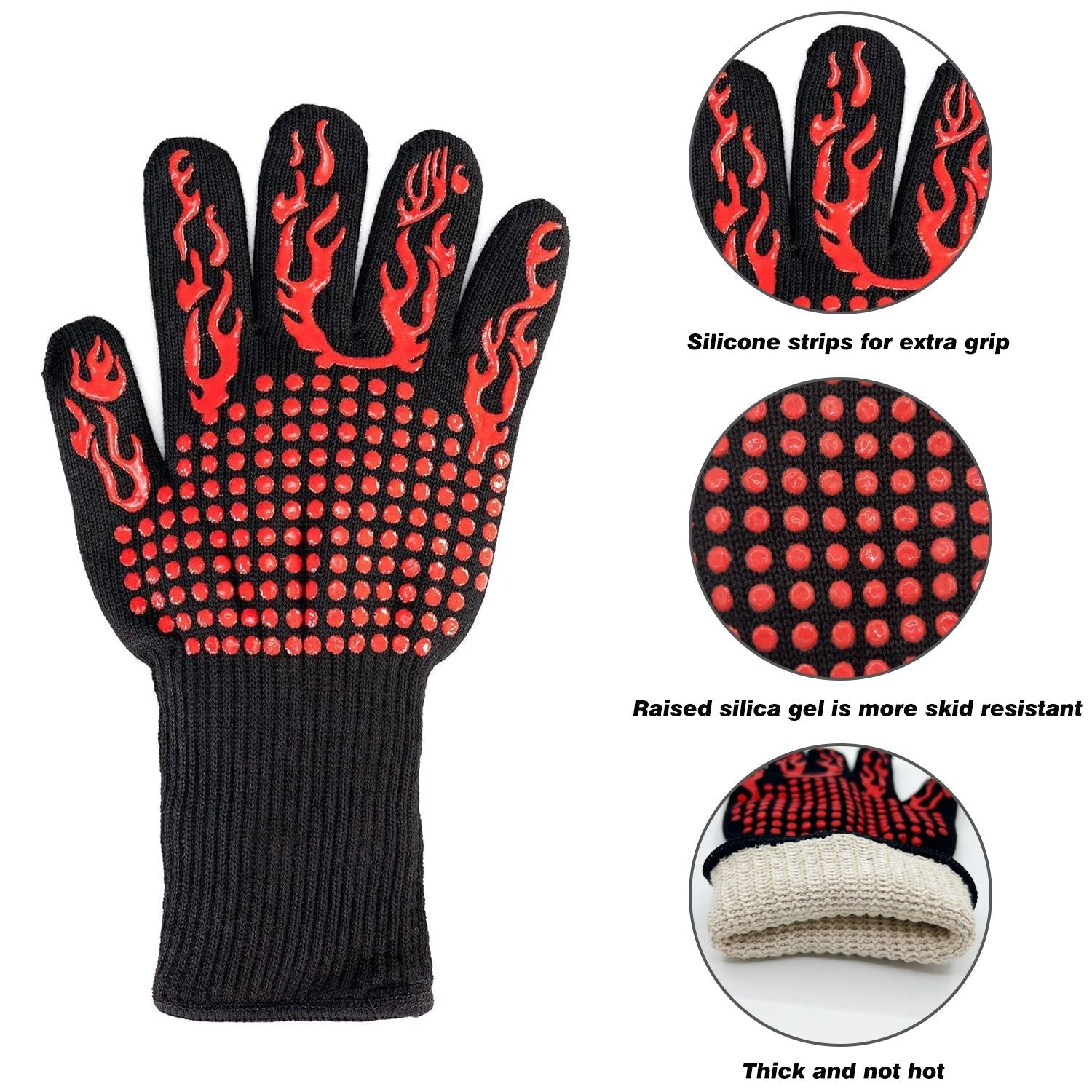 BBQ Gloves, 1472¡ãF Heat Resistant Grilling Gloves, Non-Slip Oven Gloves, Kitchen Cooking Gloves for Baking, Frying and Cutting, One Pair EasyOptionXY LLC
